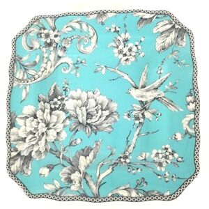 222 Fifth Adelaide Salad Plate Turquoise Floral Bird 8.6" Porcelain Square